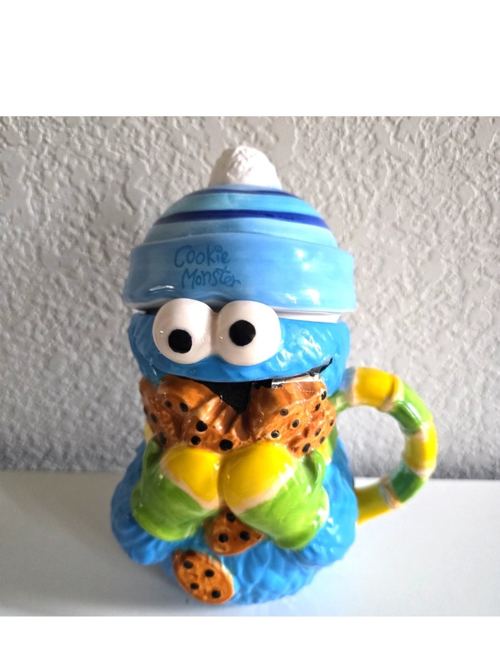 Cookie Monster Ceramic Mug with Lid - Blue